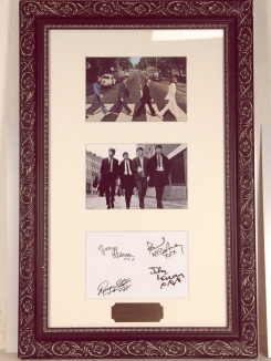 98. PICTURE of BEATLES - TWO POSTCARDS AND AUTOGRAPHS (LITOPRINT) size 40cm X 30cm.